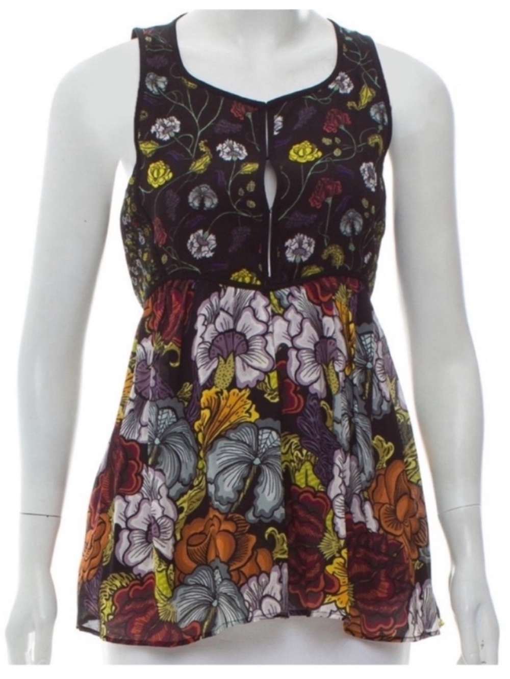 Proenza Schouler Vintage 2000 Y2K Black Multi Silk Floral Print Sleeveless Top 6